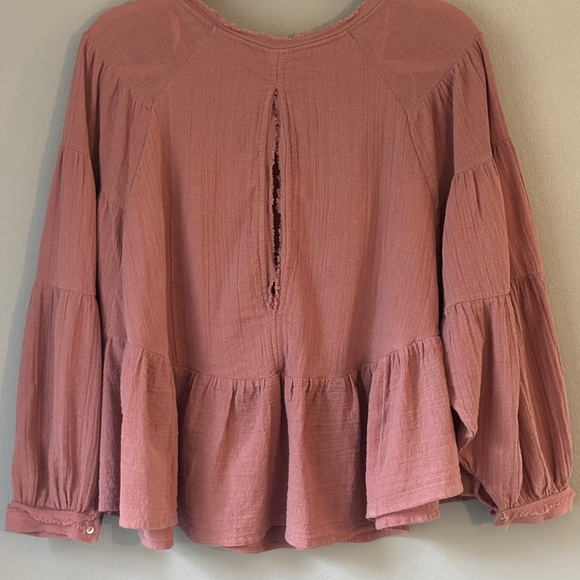 Free People Gauze Top Babydoll Long Sleeve Button - Picture 2 of 5